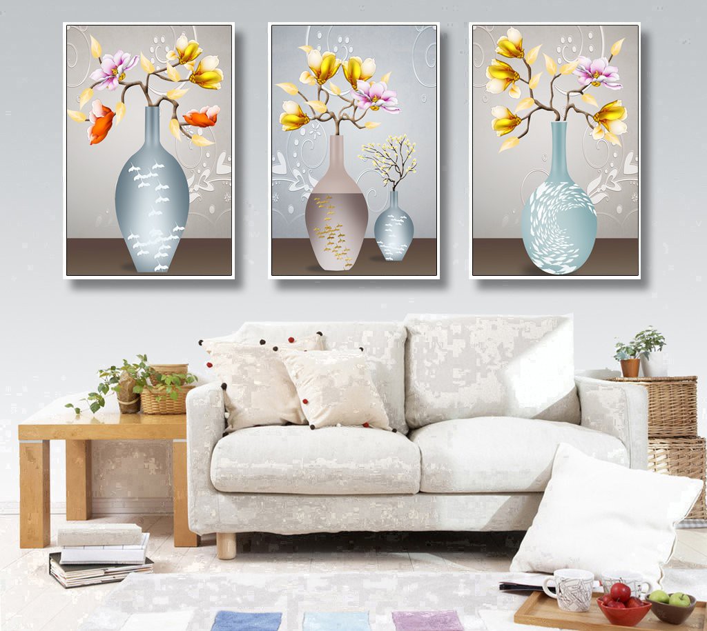 Tranh treo tường bình mẫu đơn màu sắc