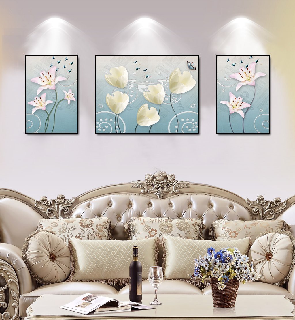 Tranh treo tường hoa bách hợp và mẫu đơn trắng