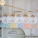 Combo 3 Bộ Quần Áo Sơ Sinh Unchi Cộc Tay Trắng Phối Màu Họa Tiết