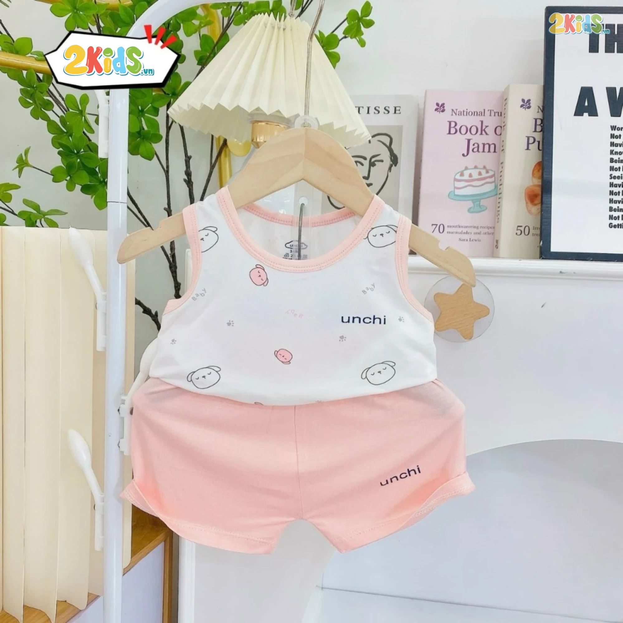 Bộ Quần Áo Sơ Sinh Unchi Ba Lỗ Trắng Phối Màu Họa Tiết