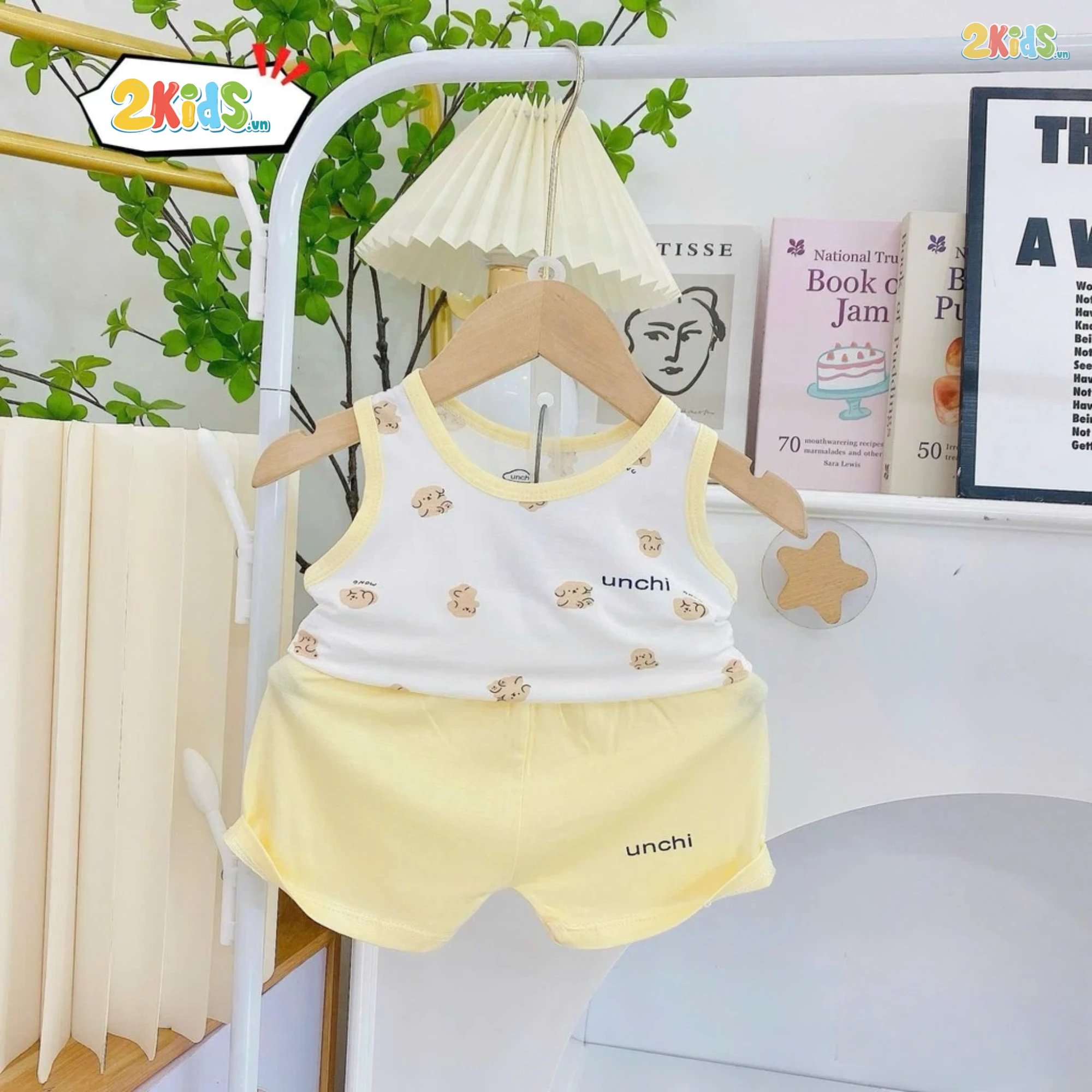 Bộ Quần Áo Sơ Sinh Unchi Ba Lỗ Trắng Phối Màu Họa Tiết