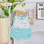 Bộ Quần Áo Sơ Sinh Unchi Ba Lỗ Trắng Phối Màu Họa Tiết