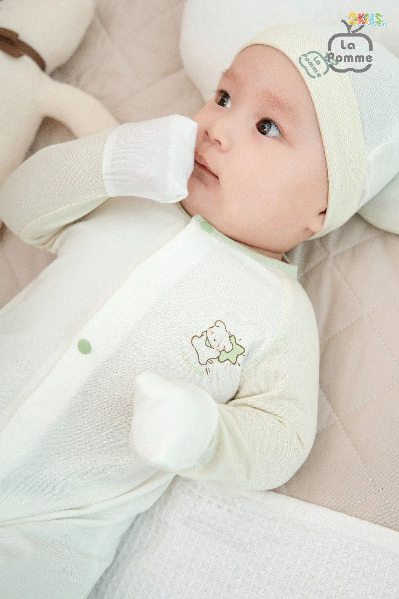 Bộ body sơ sinh La Pomme dài tay in hình dễ thương