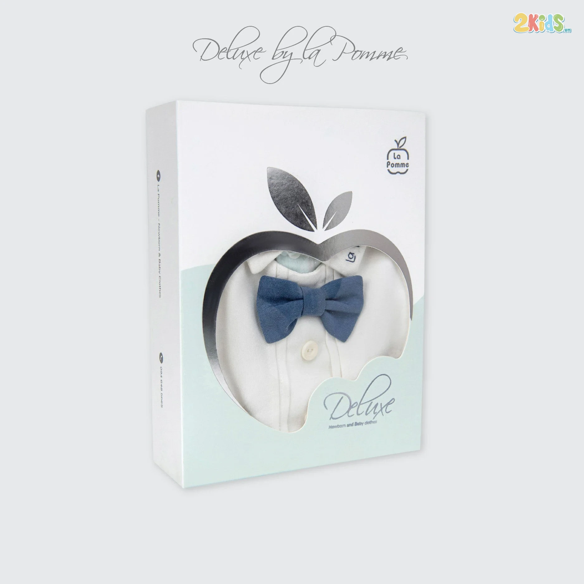 Bộ body sơ sinh La Pomme dài tay kèm mũ Deluxe thêu cổ