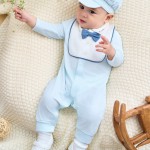 Bộ body sơ sinh La Pomme dài tay kèm mũ Deluxe thêu cổ