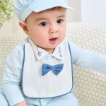 Bộ body sơ sinh La Pomme dài tay kèm mũ Deluxe thêu cổ