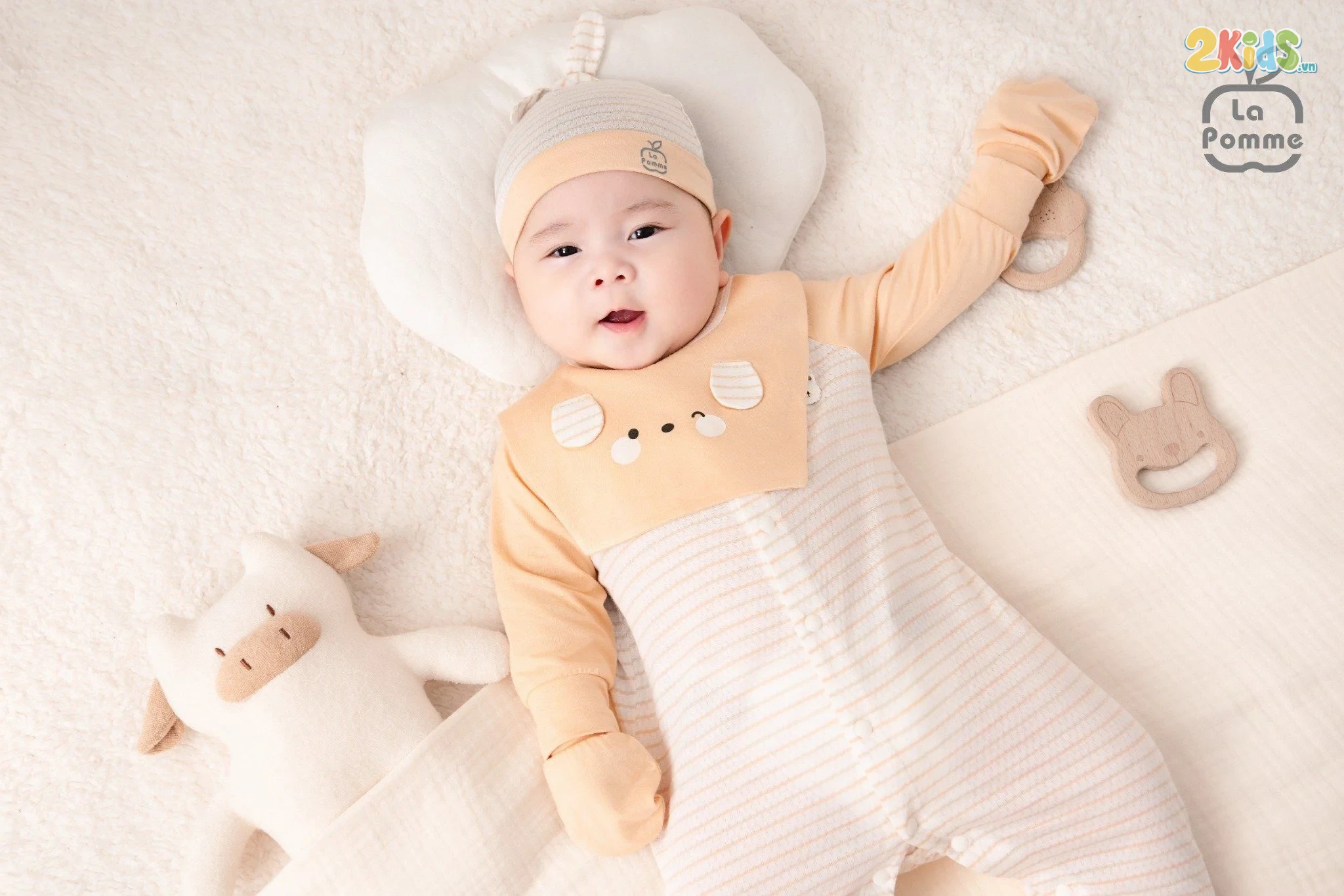 Bộ body sơ sinh La Pomme dài tay kẹo ngọt bé con