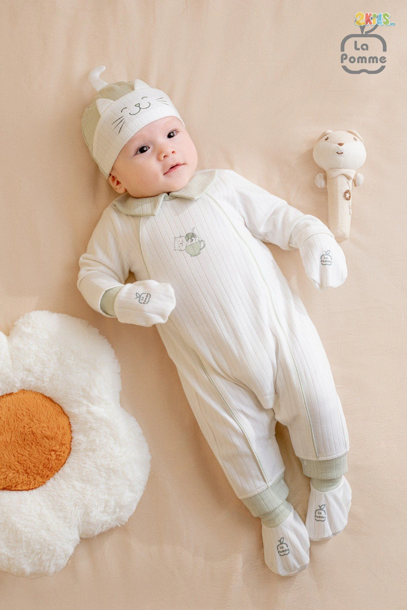 Bộ body sơ sinh La Pomme dài tay mèo con ngộ nghĩnh