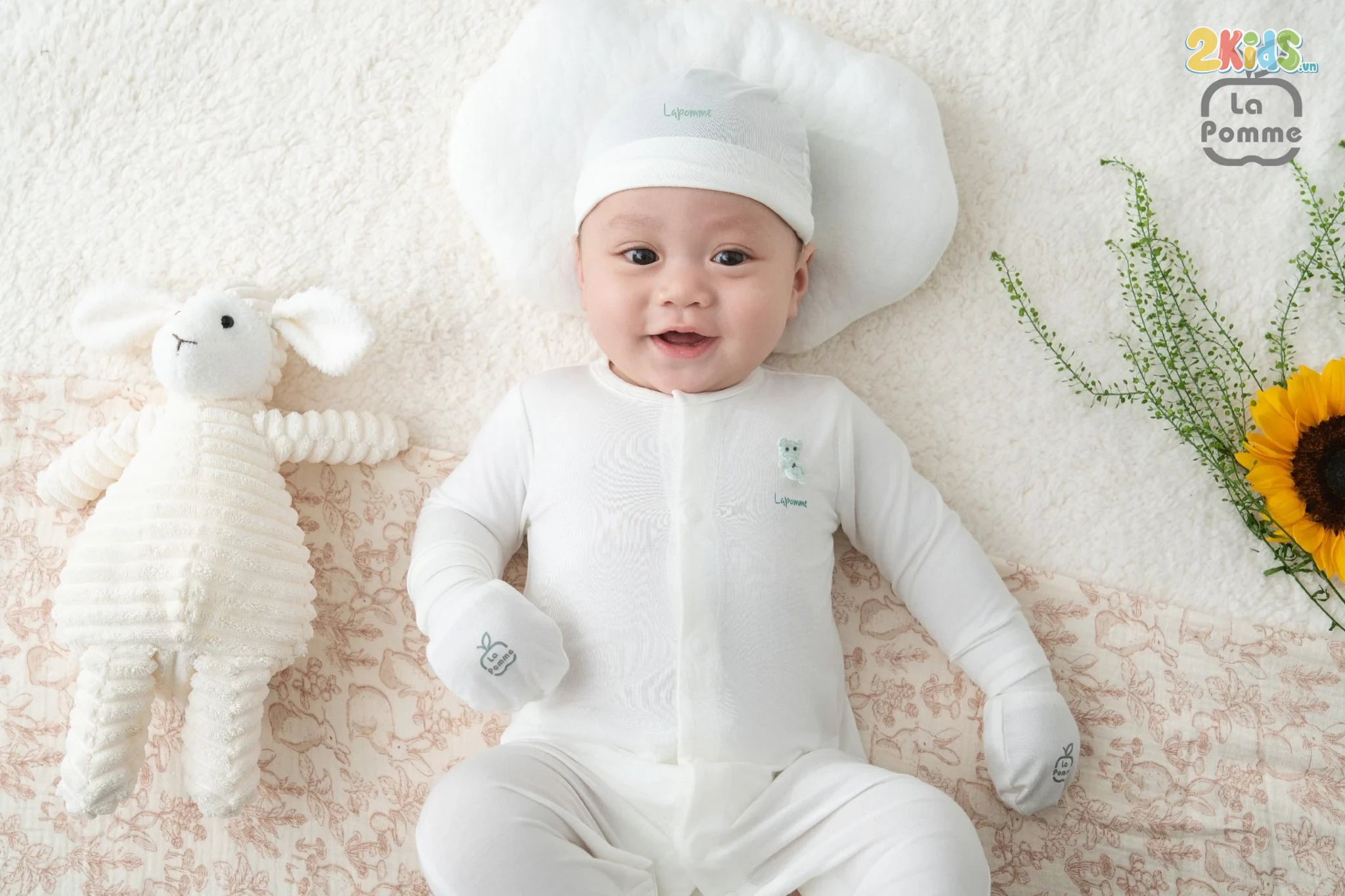 Bộ body sơ sinh La Pomme dài tay người bạn êm đềm