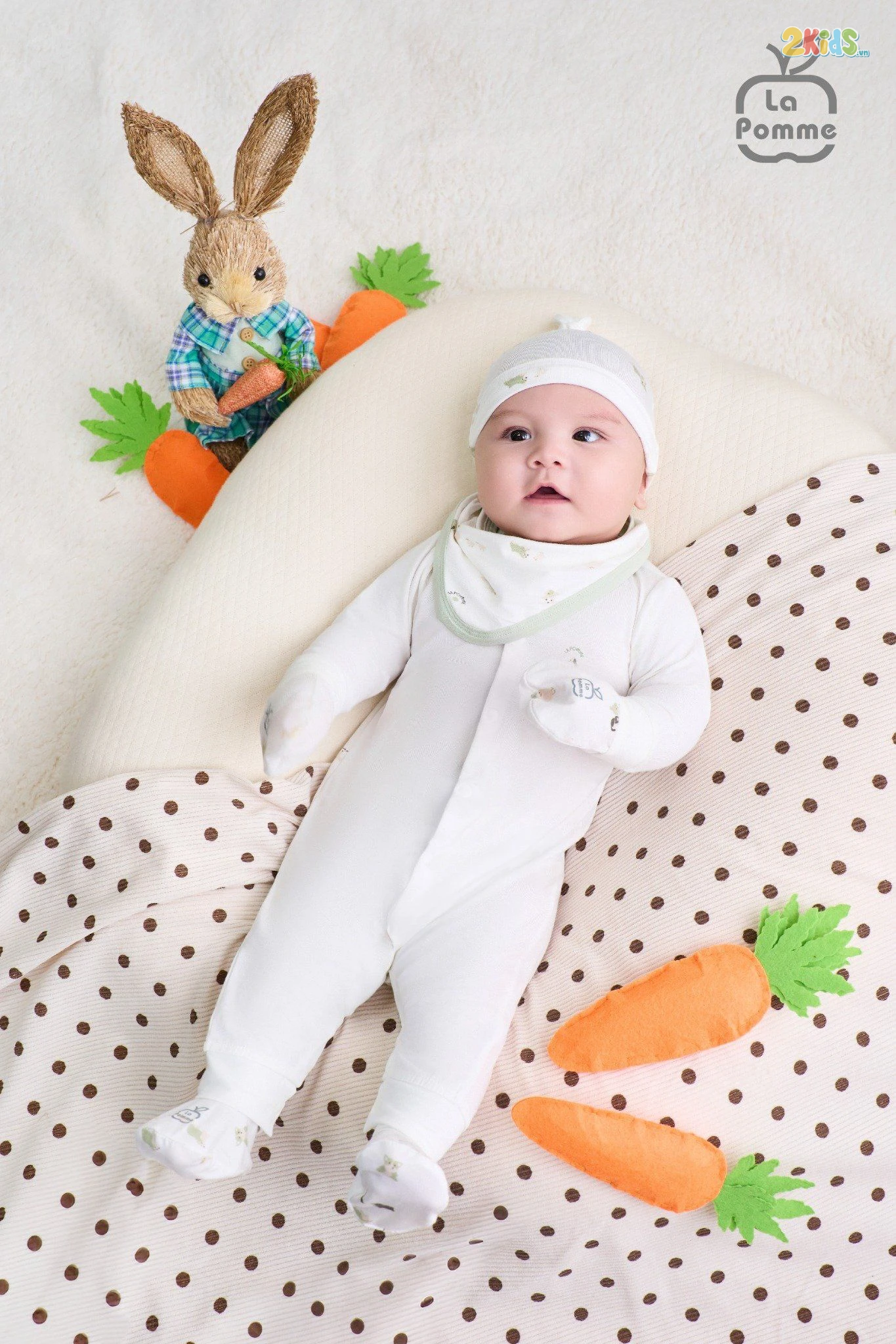 Bộ body sơ sinh La Pomme dài tay nông trại