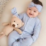 Bộ body sơ sinh La Pomme dài tay phối viền gấu nhỏ