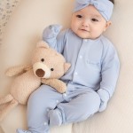 Bộ body sơ sinh La Pomme dài tay phối viền gấu nhỏ