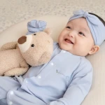 Bộ body sơ sinh La Pomme dài tay phối viền gấu nhỏ