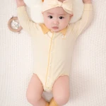Bộ bodysuit sơ sinh La Pomme dài tay cổ Peter Pan