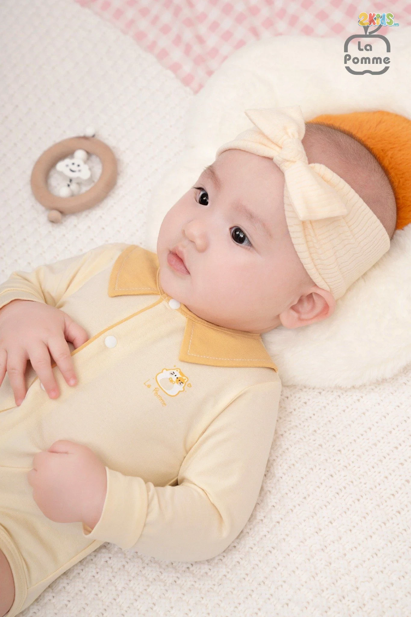 Bộ bodysuit sơ sinh La Pomme dài tay cổ Peter Pan