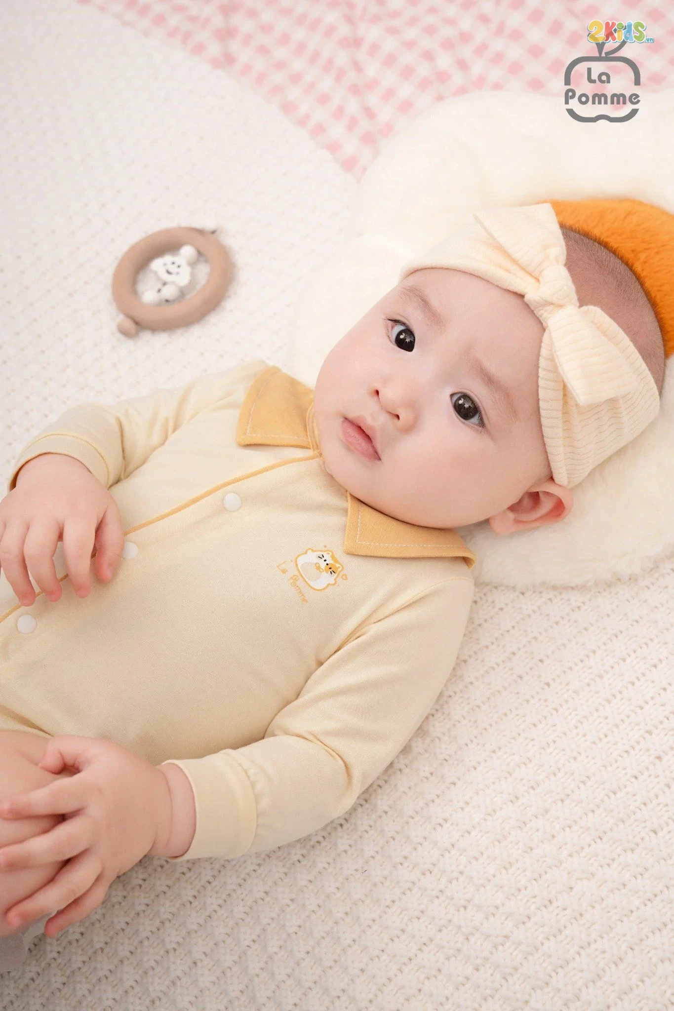 Bộ bodysuit sơ sinh La Pomme dài tay cổ Peter Pan