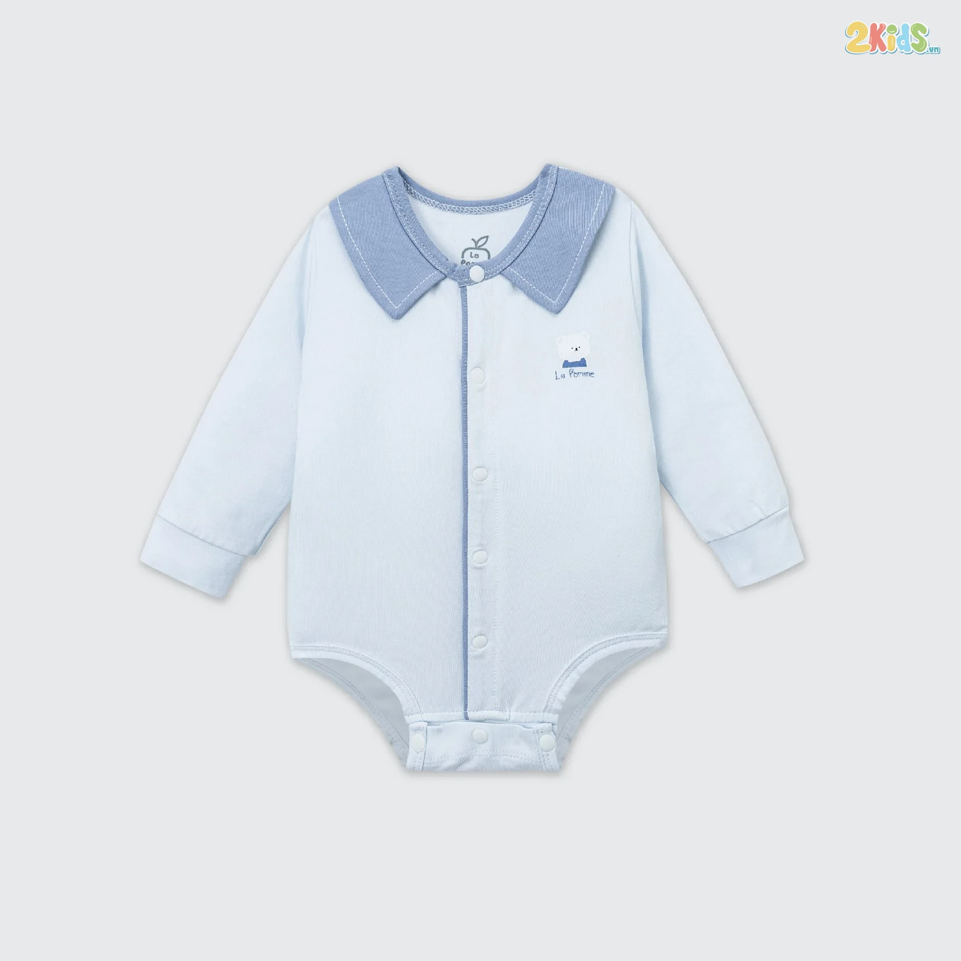 Bộ bodysuit sơ sinh La Pomme dài tay cổ Peter Pan