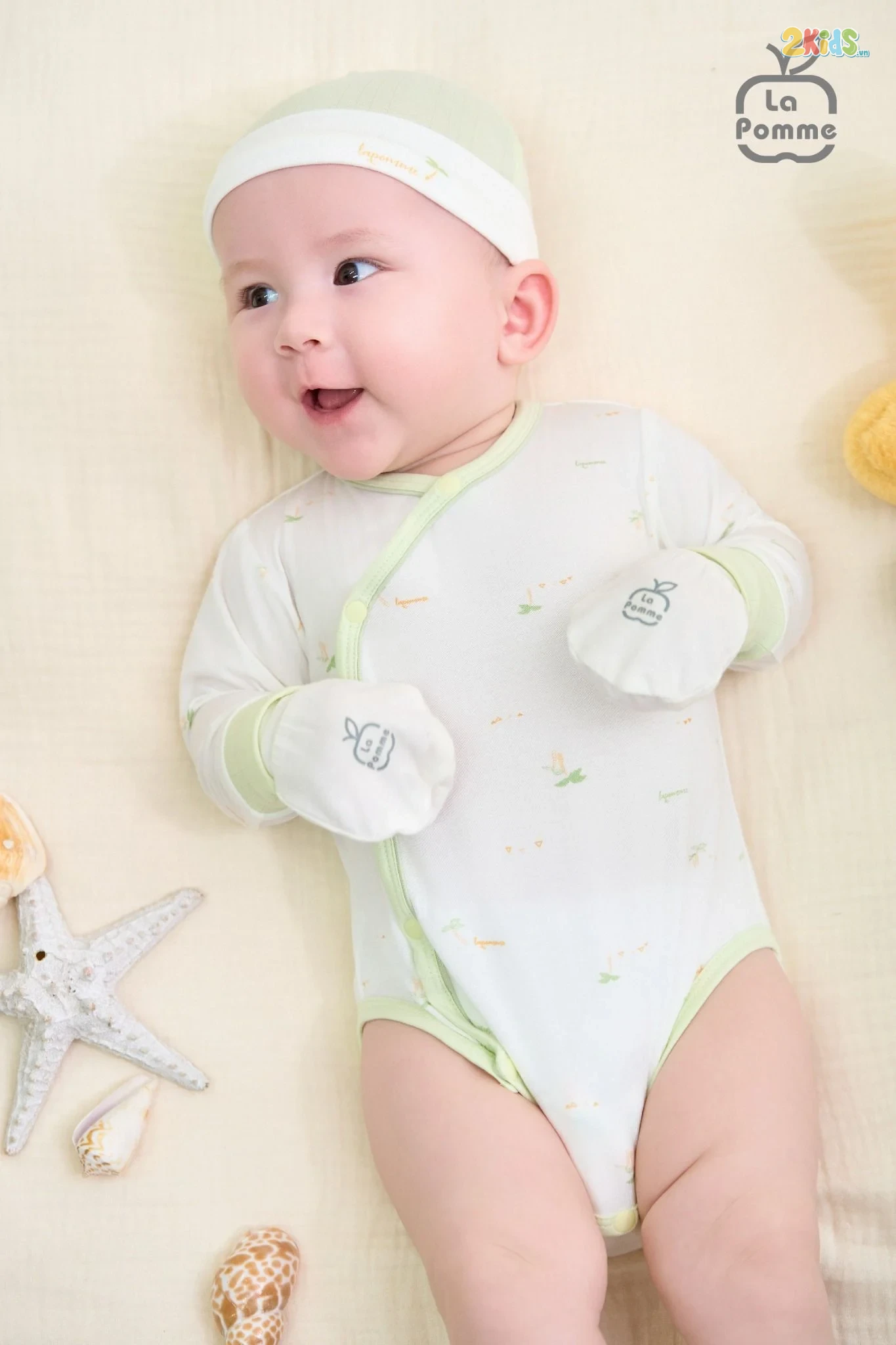 Bộ bodysuit sơ sinh La Pomme dài tay mùa hè của bé