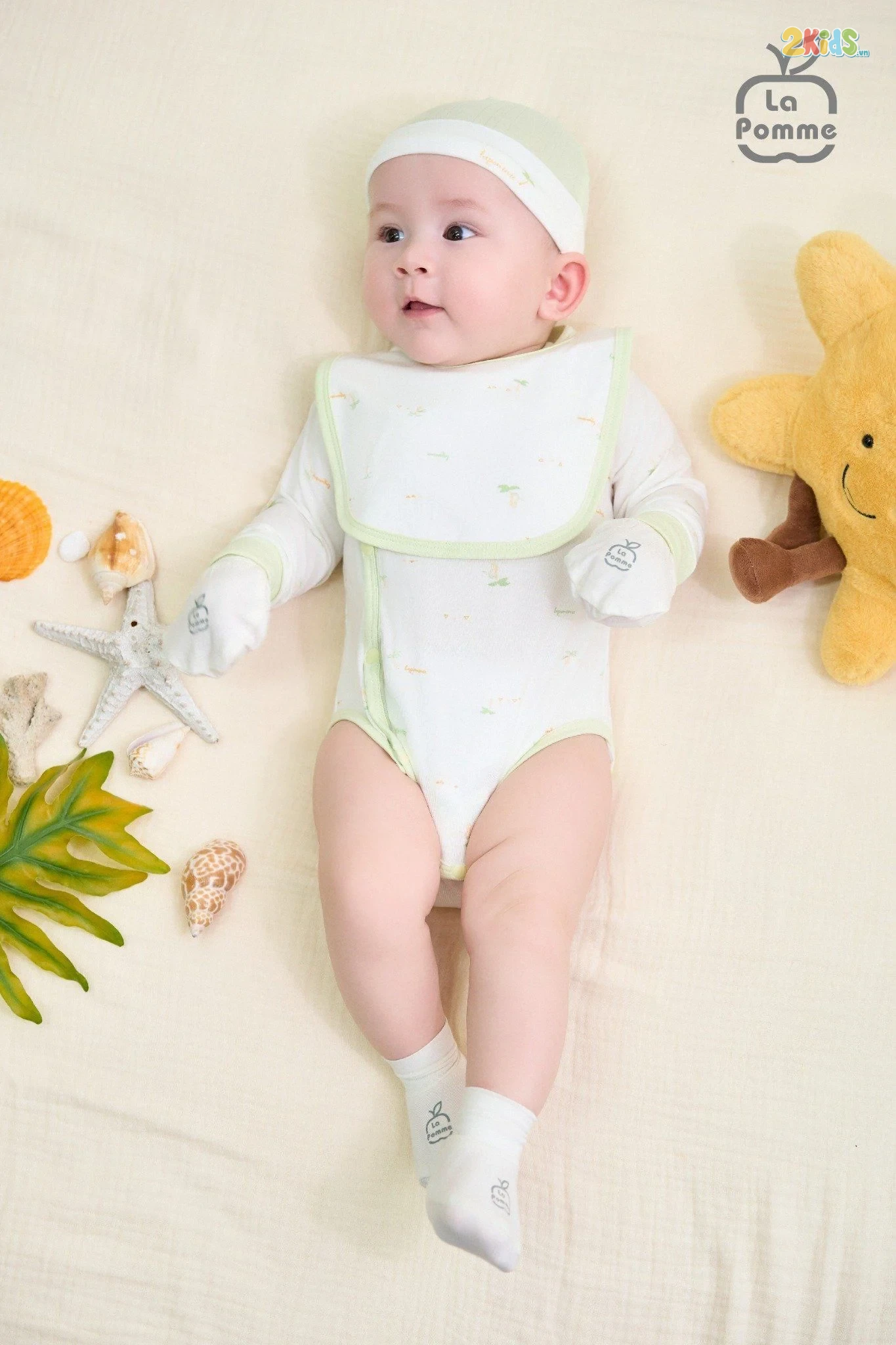 Bộ bodysuit sơ sinh La Pomme dài tay mùa hè của bé