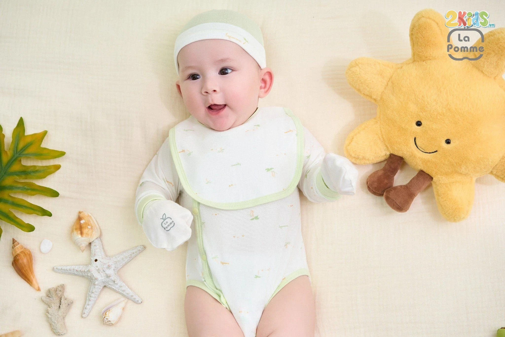 Bộ bodysuit sơ sinh La Pomme dài tay mùa hè của bé