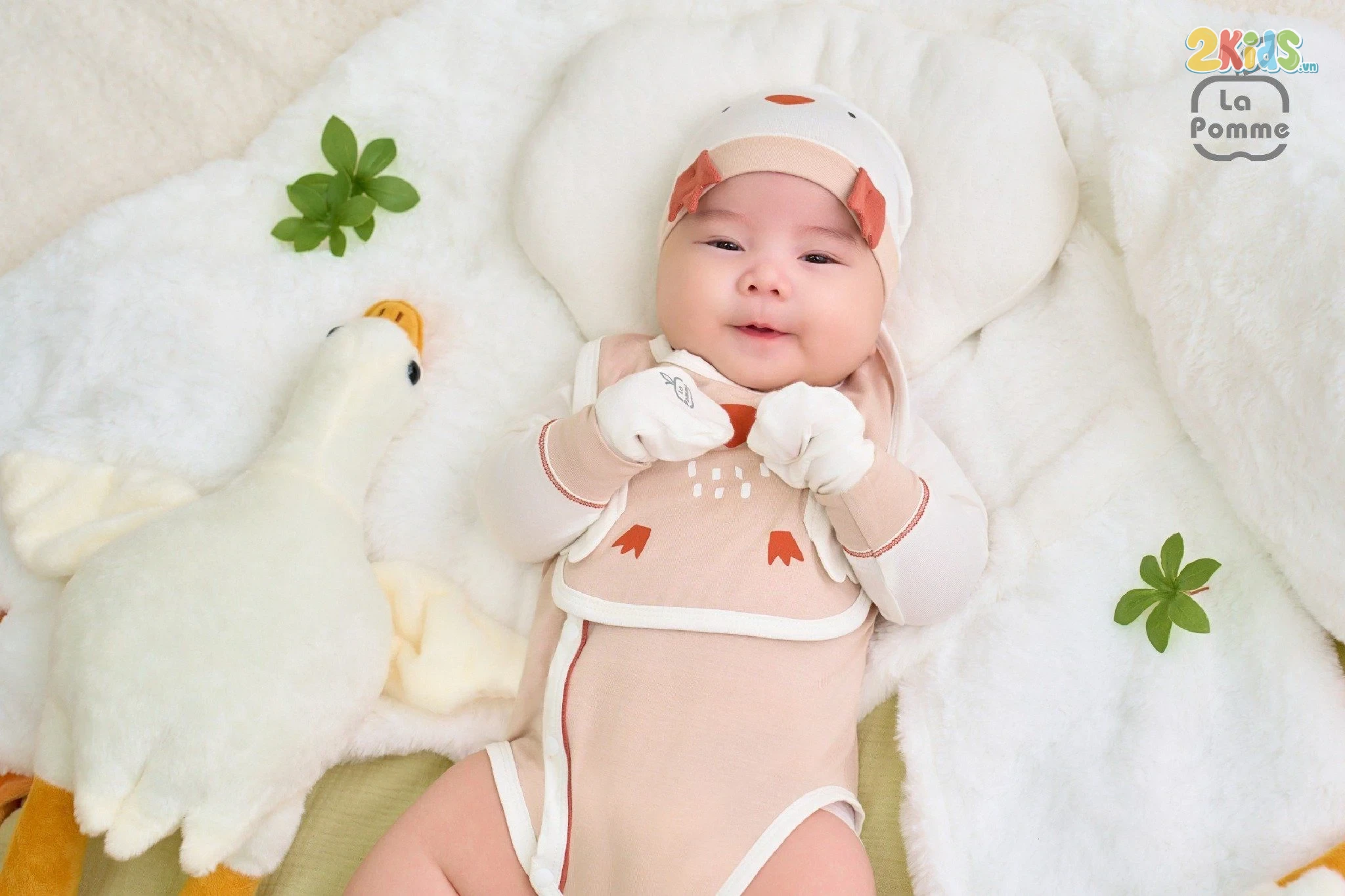 Bộ bodysuit sơ sinh La Pomme dài tay ngỗng con