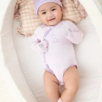 Bộ bodysuit sơ sinh La Pomme dài tay viền phối