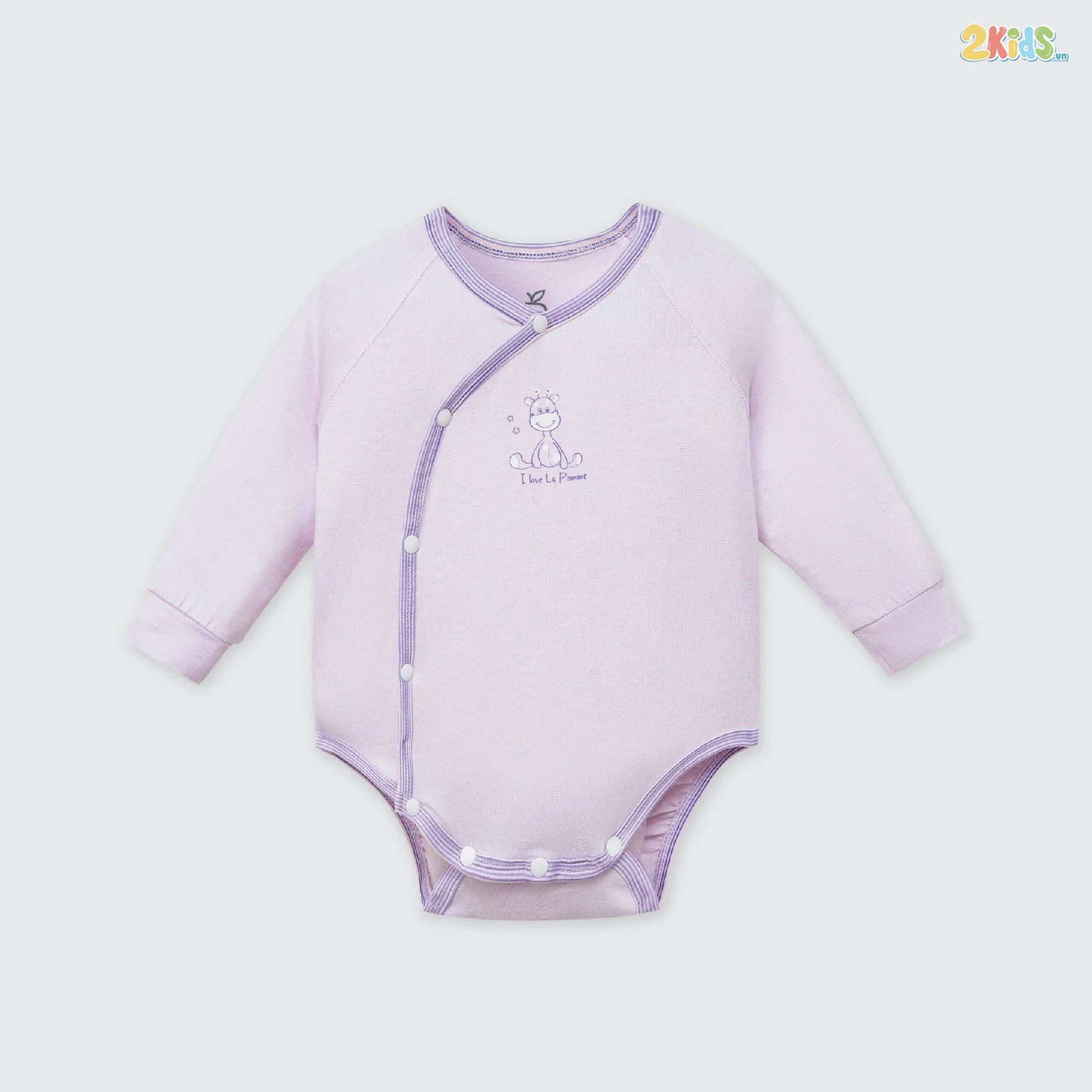 Bộ bodysuit sơ sinh La Pomme dài tay viền phối