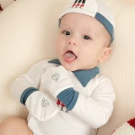 Bộ bodysuit sơ sinh La Pomme kèm quần chú lính chì