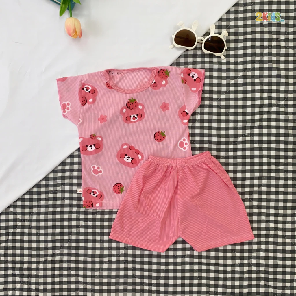 Bộ cộc tay thun tăm kết hợp họa tiết