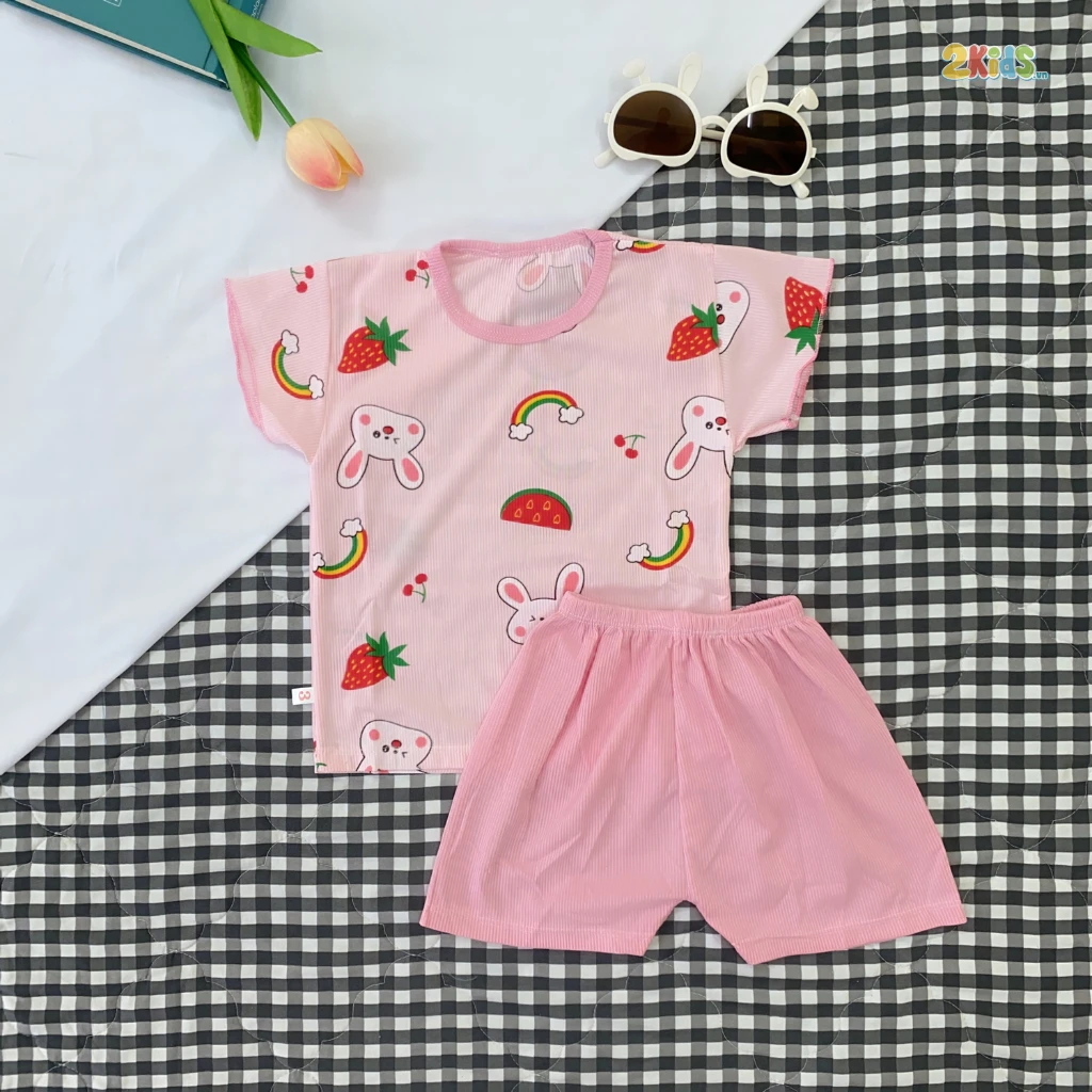 Bộ cộc tay thun tăm kết hợp họa tiết