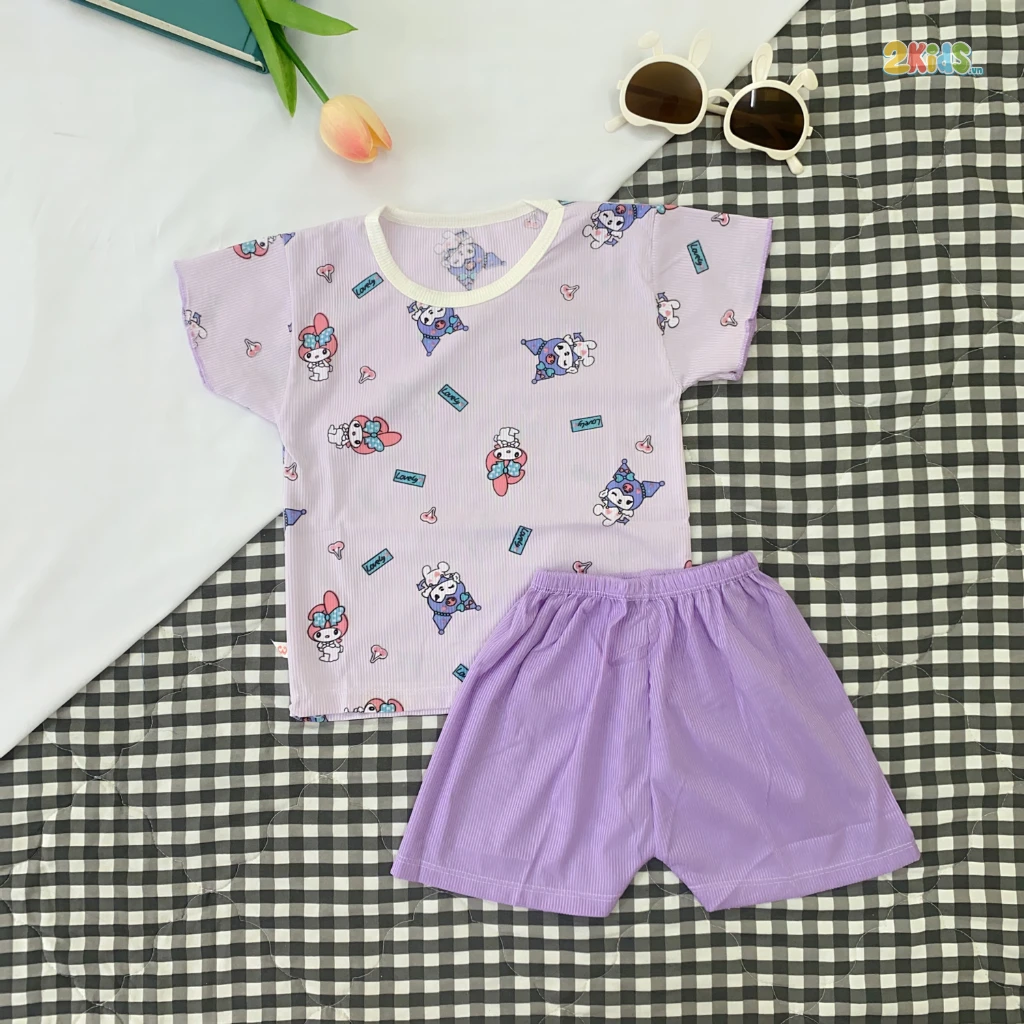 Bộ cộc tay thun tăm kết hợp họa tiết