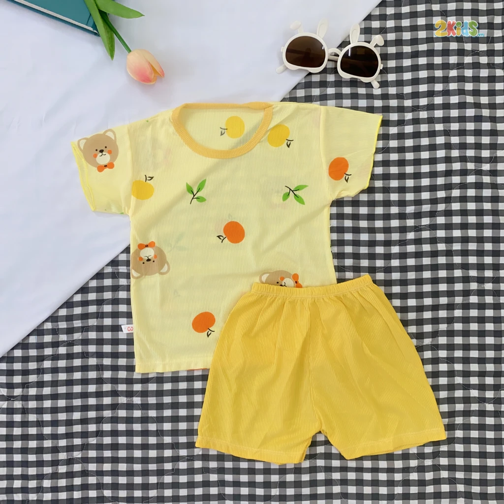 Bộ cộc tay thun tăm kết hợp họa tiết