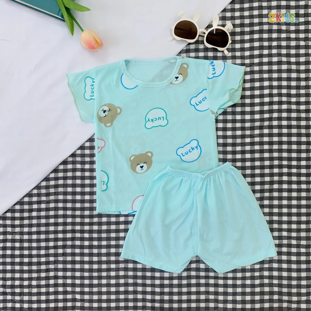 Bộ cộc tay thun tăm kết hợp họa tiết