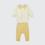 Bộ quần áo sơ sinh La Pomme dài tay cúc giữa cổ Peter Pan