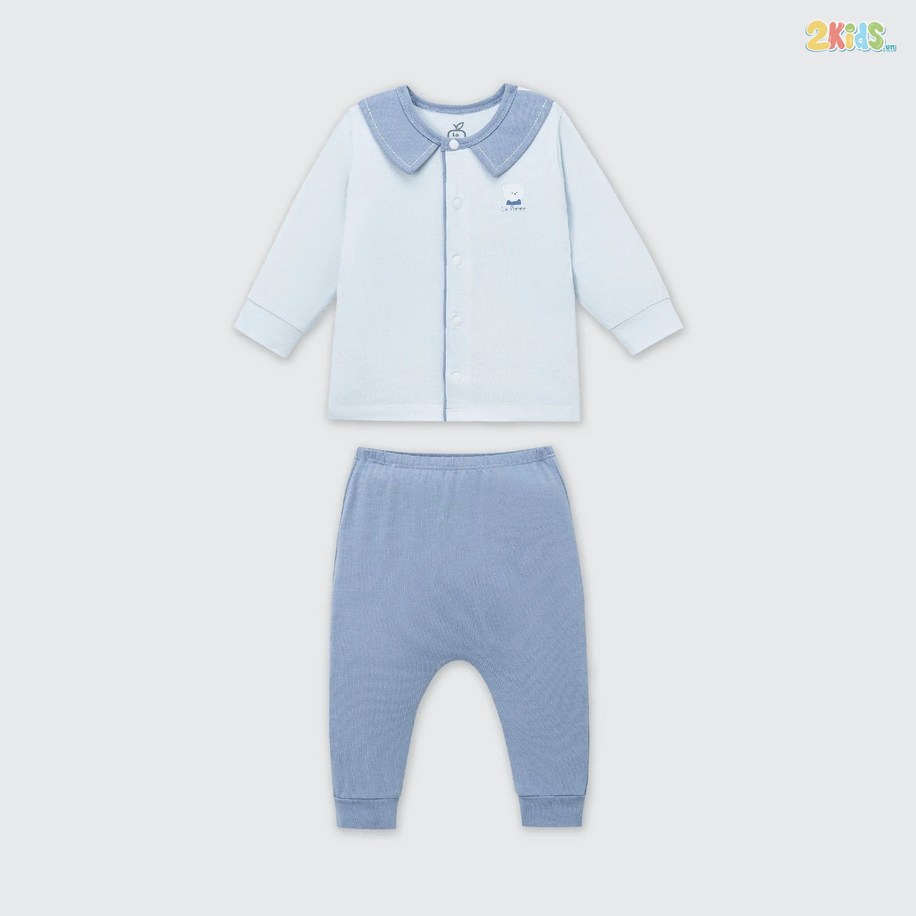 Bộ quần áo sơ sinh La Pomme dài tay cúc giữa cổ Peter Pan