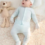 Bộ quần áo sơ sinh La Pomme dài tay cúc giữa gấu con