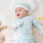 Bộ quần áo sơ sinh La Pomme dài tay cúc giữa gấu con