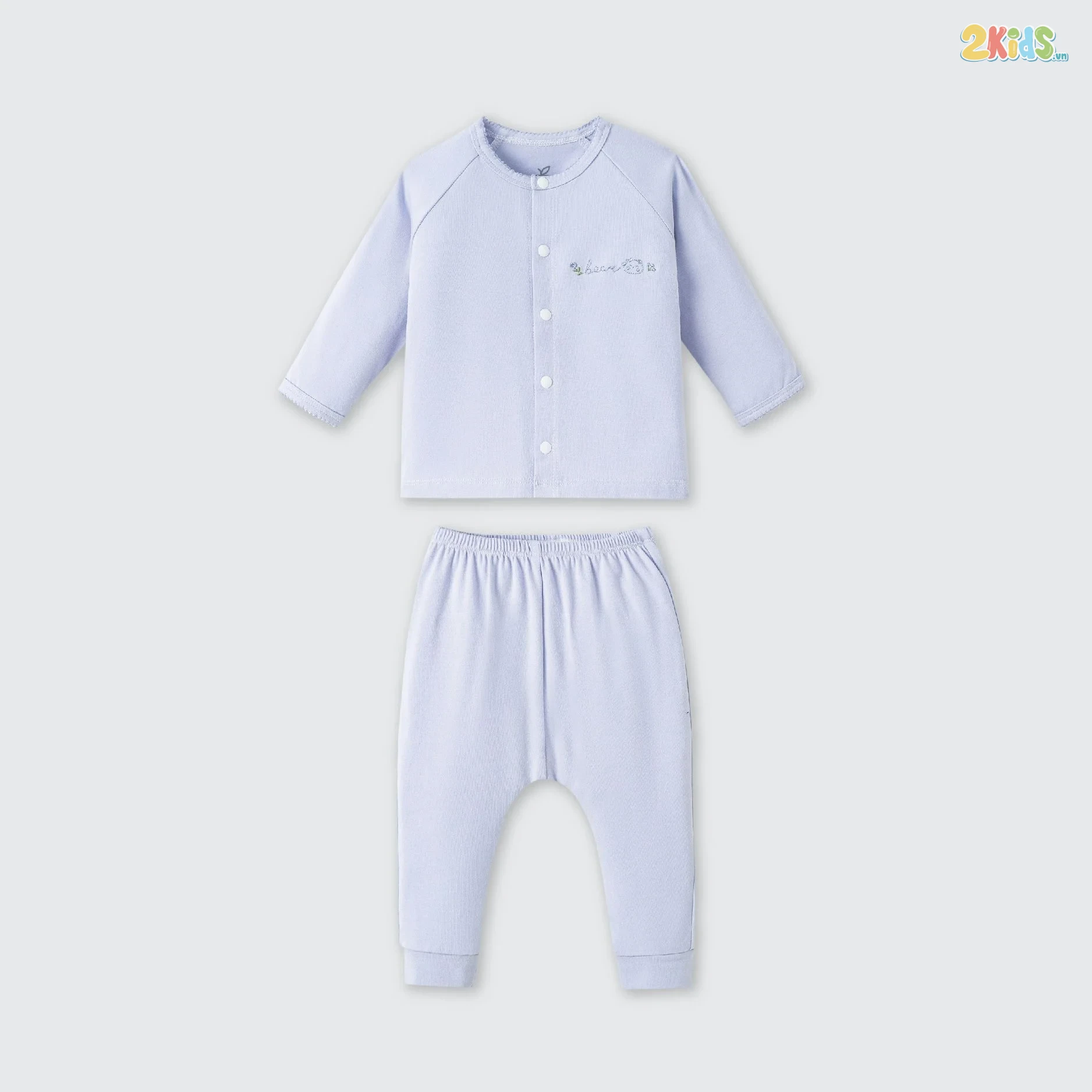Bộ quần áo sơ sinh La Pomme dài tay cúc giữa gấu nhỏ