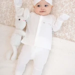 Bộ quần áo sơ sinh La Pomme dài tay cúc giữa gấu nhỏ