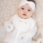 Bộ quần áo sơ sinh La Pomme dài tay cúc giữa gấu nhỏ