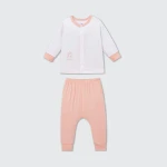 Bộ quần áo sơ sinh La Pomme dài tay cúc giữa phối màu