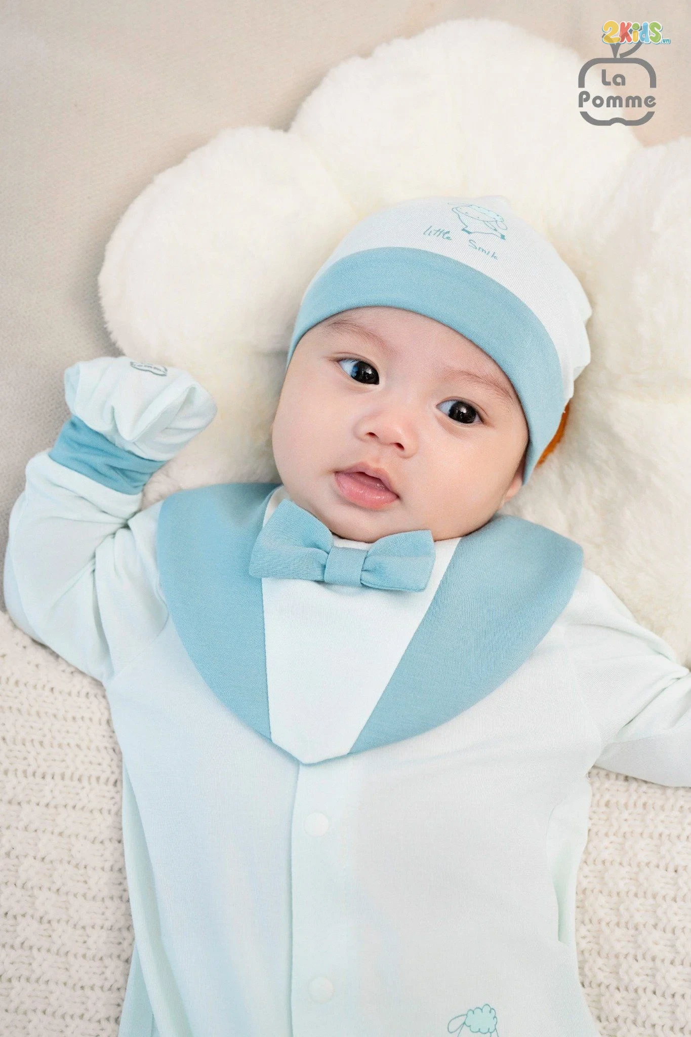 Bộ quần áo sơ sinh La Pomme dài tay cúc giữa phối màu