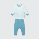 Bộ quần áo sơ sinh La Pomme dài tay cúc giữa phối màu