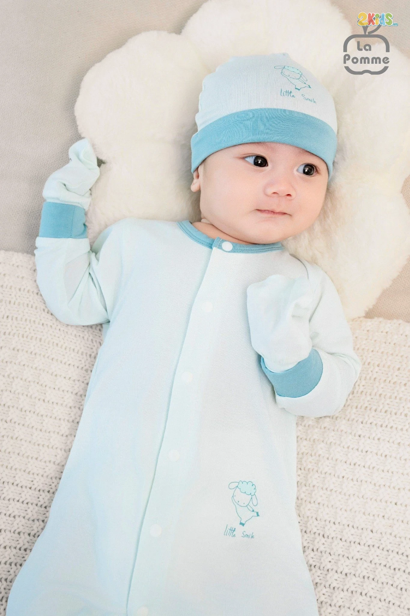 Bộ quần áo sơ sinh La Pomme dài tay cúc giữa phối màu