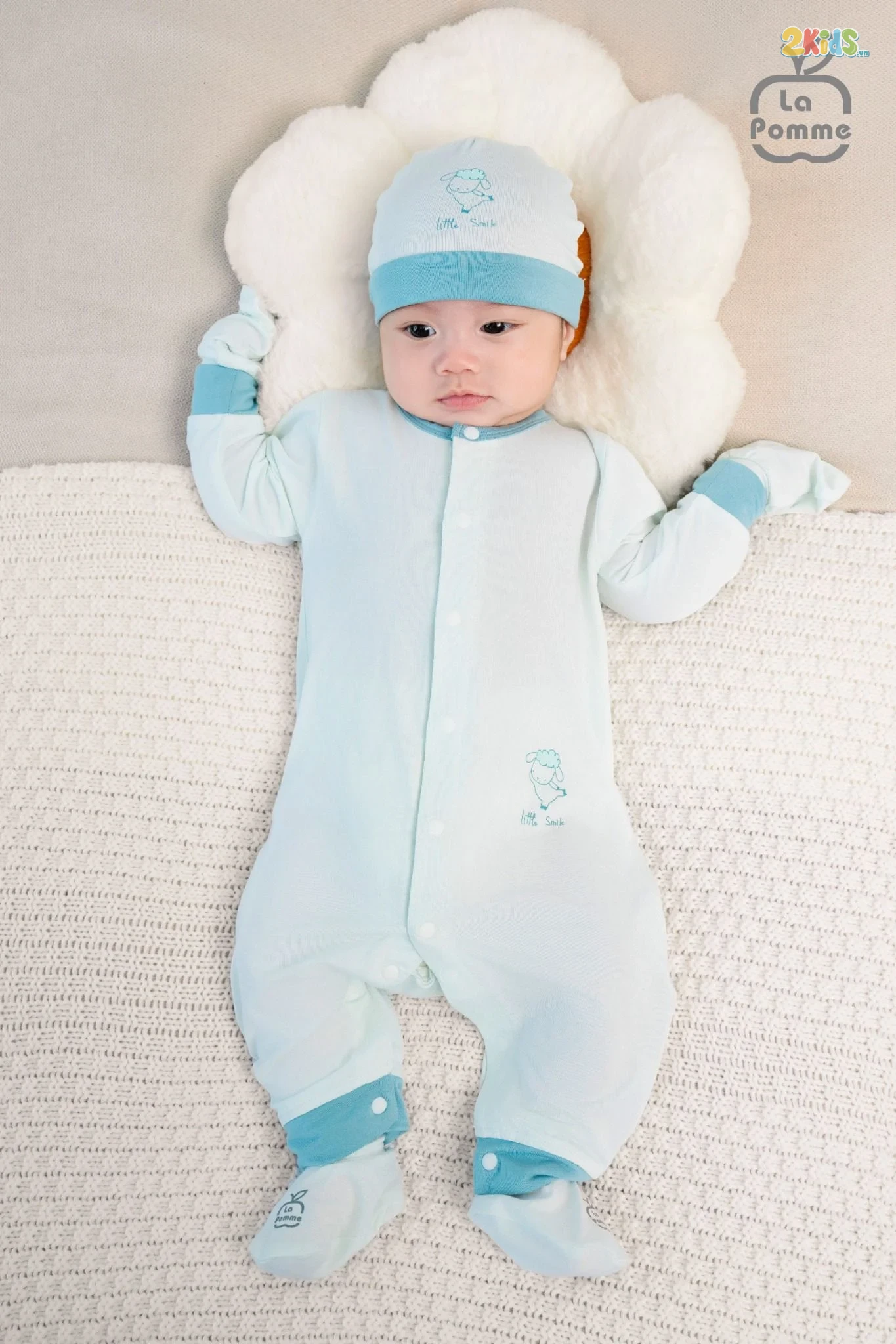 Bộ quần áo sơ sinh La Pomme dài tay cúc giữa phối màu