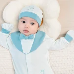 Bộ quần áo sơ sinh La Pomme dài tay cúc giữa phối màu