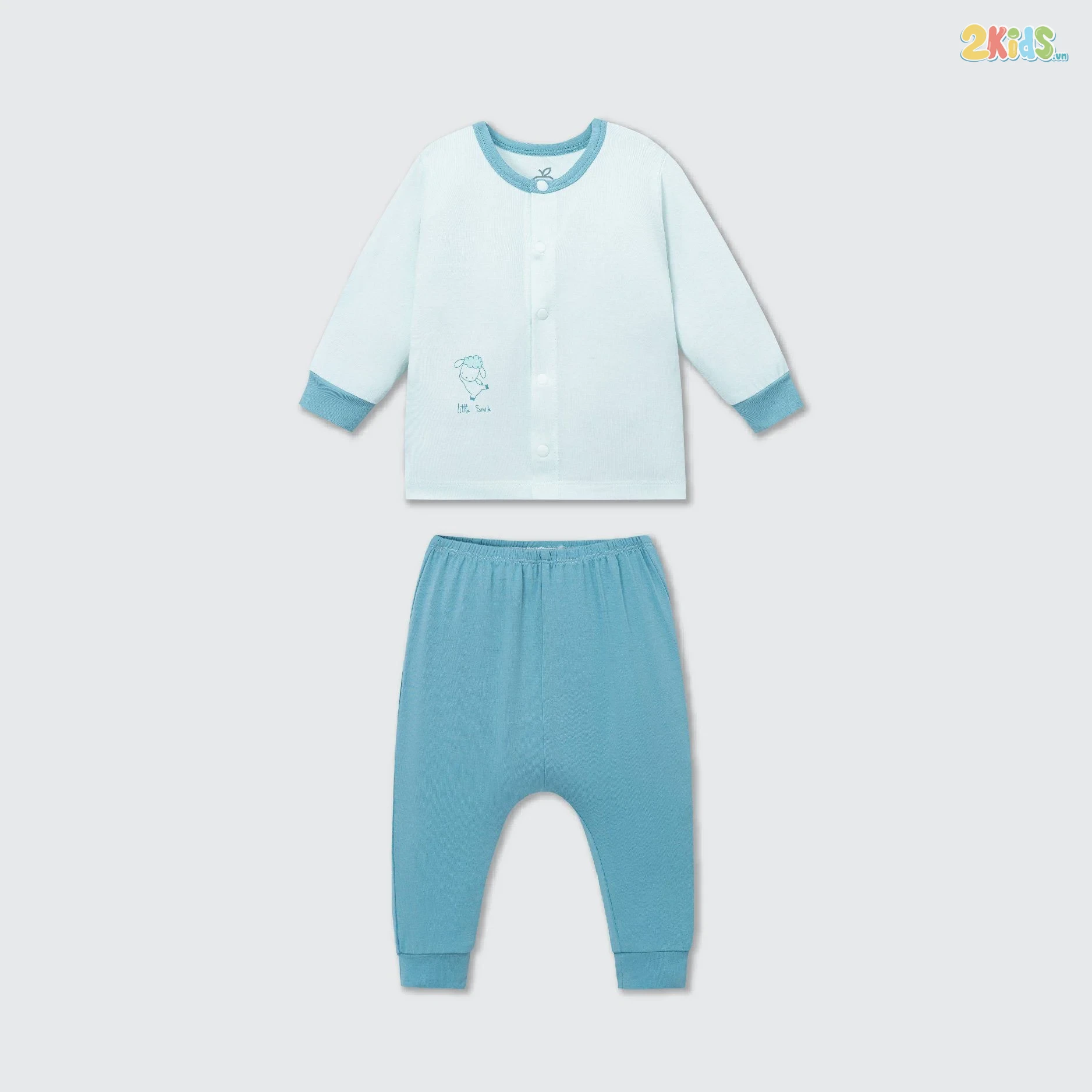 Bộ quần áo sơ sinh La Pomme dài tay cúc giữa phối màu