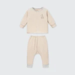 Bộ quần áo sơ sinh La Pomme dài tay cúc giữa phối viền