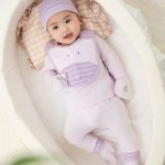 Bộ quần áo sơ sinh La Pomme dài tay cúc giữa phối viền