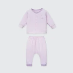 Bộ quần áo sơ sinh La Pomme dài tay cúc giữa phối viền